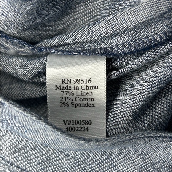 Coldwater Creek Wide Leg Cropped Button Zipper Mid Blue Linen Blend Pants Sz 20 - Picture 6 of 12